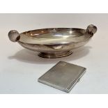 An Art Deco Epns oval dish with circular ring handles to side, (H7.5cm, L26cm), and a Birmingham