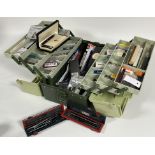 A artist concertina fold-out tool box containing a large collection of drawing pens including