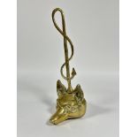 A Edwardian style cast brass Fox head door stop with scrolling ivy leaf handle. ( H x 40cm x W 11.