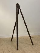 A late 19th / early 20th century brass mounted stained pine folding easel H169cm (incomplete)