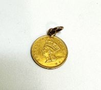 A American Gold $1 Dollar coin 1856, bridged. 2g