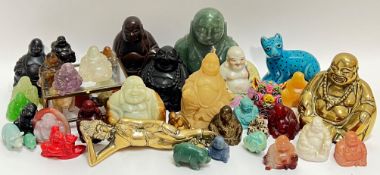 A large group of Buddhist/animal figurines comprising a large Jade Buddha figure (h- 12.5cm), cast