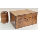 A marquetry inlaid Tunbridge ware sewing box with buttons/sewing accoutrements etc... (h- 15.5cm, w-