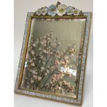 A vintage 1930s rectangular Barbola table mirror with bevelled glass pane and light blue/floral