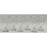 A set of six Lindean Mill wine glasses with flared rim and knopped stems (engraved mark verso) (h-