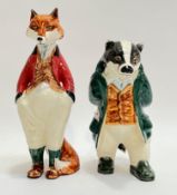 Two Cinque Ports Pottery figures of a fox and badger in waistcoats (labels verso) (larger h- 24cm)