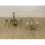 A Dutch style gilt brass eight branch chandelier, together with another similar (2)