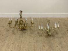 A Dutch style gilt brass eight branch chandelier, together with another similar (2)
