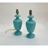 A pair of wooden turquoise baluster shaped table lamps. (h-32cm)