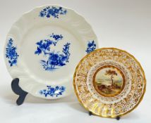 An 18thc Tournai soft past porcelain blue and white dish with moulded edges and floral decoration (