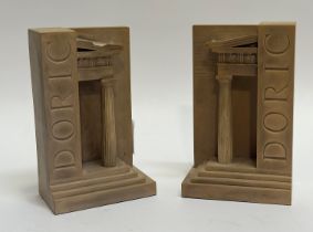 A pair of Timothy Richards hand-painted Doric plaster bookends of the Parthenon, Athens. (h-22.