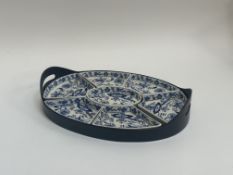 A twin handled wooden tray (l-42) together with a Booths China blue and white inset trinket/