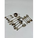 A set of six Sheffield silver tea spoons, Sheffield 1944, a set of three Sheffield silver tea spoons
