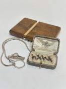 A Olive wood pull out top card case, (Lx 10cm), a Birmingham silver coil guard chain with lobster