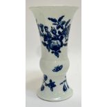 An 18thc Worcester blue and white porcelain spill vase with floral garden rose decoration, flared