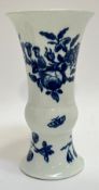 An 18thc Worcester blue and white porcelain spill vase with floral garden rose decoration, flared