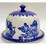 A large Ironstone blue and white Staffordshire pottery cheese dome with floral decoration (marked