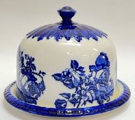 A large Ironstone blue and white Staffordshire pottery cheese dome with floral decoration (marked