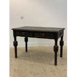 A Victorian oak hall table of 17th century design, the top carved with meandering acanthus within