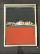 •Tom Hutcheson RGI Scottish, (1922-1999), Landscape in Red and Folded Black, mixed media, signed