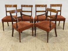 A set of six (4+2) Regency mahogany dining chairs, with box wood and ebonised strung crest rail