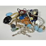 A collection of costume jewellery including a grey cultured pearl necklace, gilt metal hinged