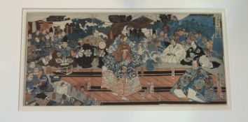 Utagawa Kuniyoshi (1797-1861), an Edo period Japanese triptych of woodblock prints depicting