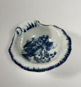 A Worcester blue and white porcelain shell-shaped dish, c. 1775 in the Marrow and Mushroom