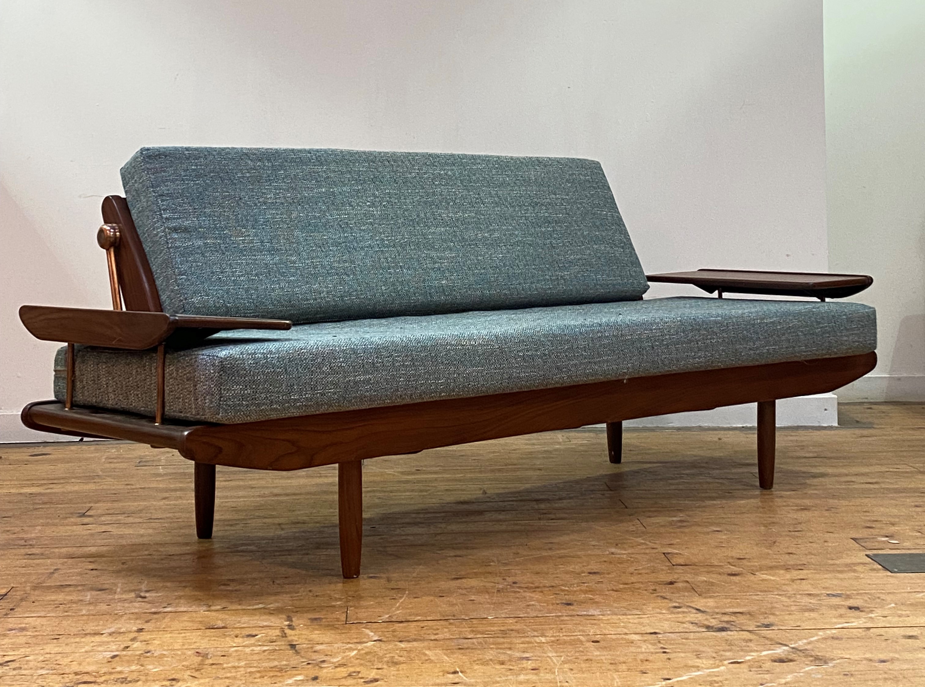 R.W.Toothill, a 1960s mid century afromosia teak and rose gilt brass Wentworth metamorphic sofa / - Image 2 of 3