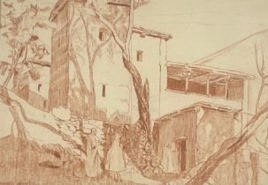 •Alexander Graham Munro R.S.W. (Scottish, 1903-85), Demnat (Morocco), signed lower left, red chalk