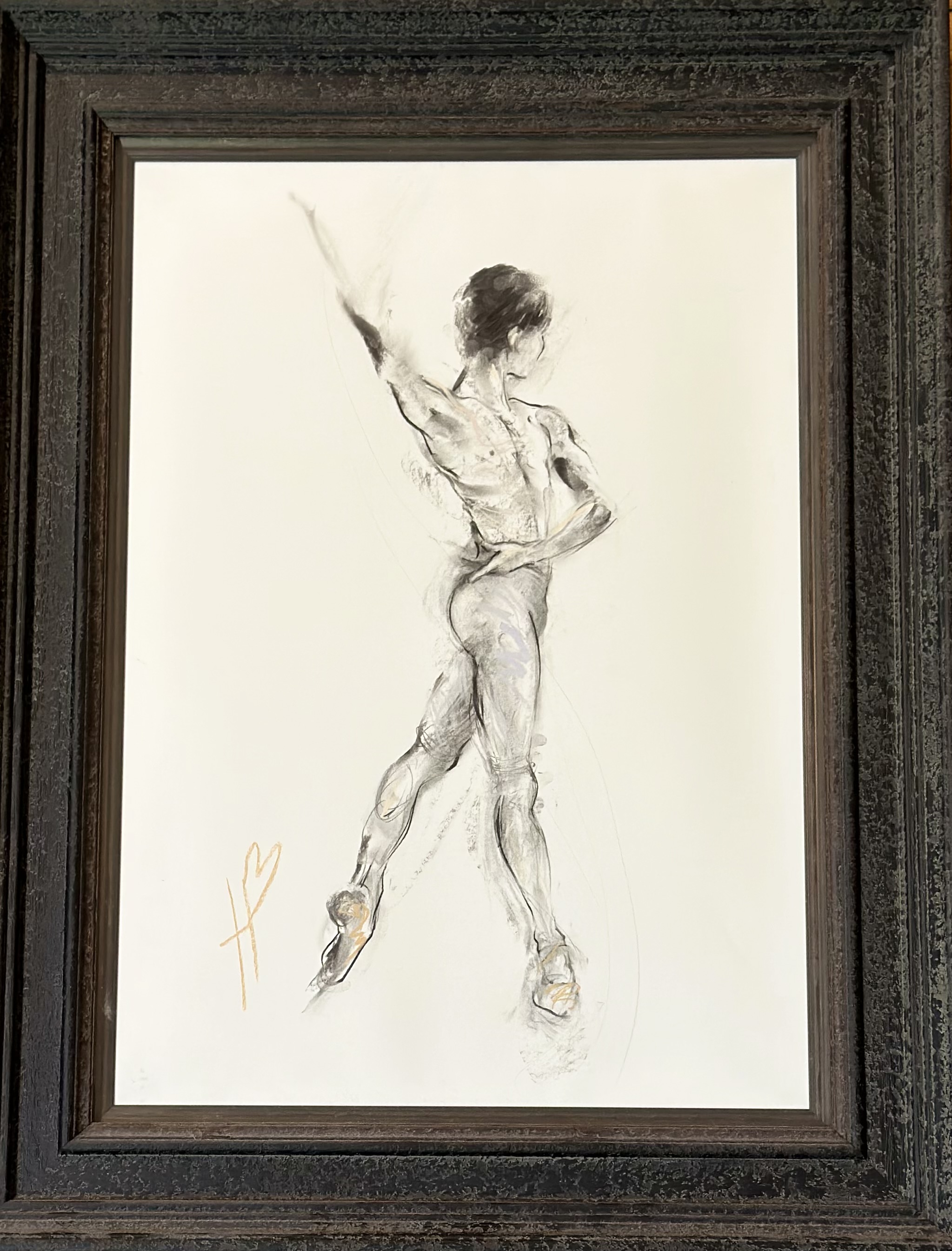 •Hazel Bowman (Scottish, Contemporary), Study of a Ballet Dancer, signed with a monogram, framed. - Image 2 of 2