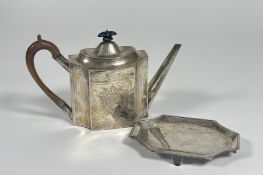 A George III silver teapot on stand, Alexander Field, London 1815, the teapot of straight-sided