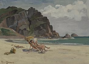 Robert William Brown (Scottish, 1890-1945), St. Brelade's Bay, Jersey, signed lower left, oil on