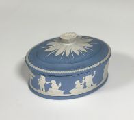 A 20th century Wedgwood blue jasperware ladies (sic) paint box, after an 18th century original, a