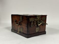 A Chinese brass-mounted hardwood travelling toilet box, probably early 20th century, of