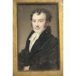 English School, c. 1830-40, a portrait miniature of Robert Fox, half-length, in a white stock and