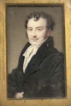 English School, c. 1830-40, a portrait miniature of Robert Fox, half-length, in a white stock and