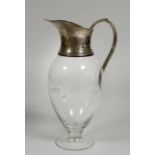 A silver-mounted glass claret jug, Mappin & Webb, Sheffield 2000, the plain glass of baluster form