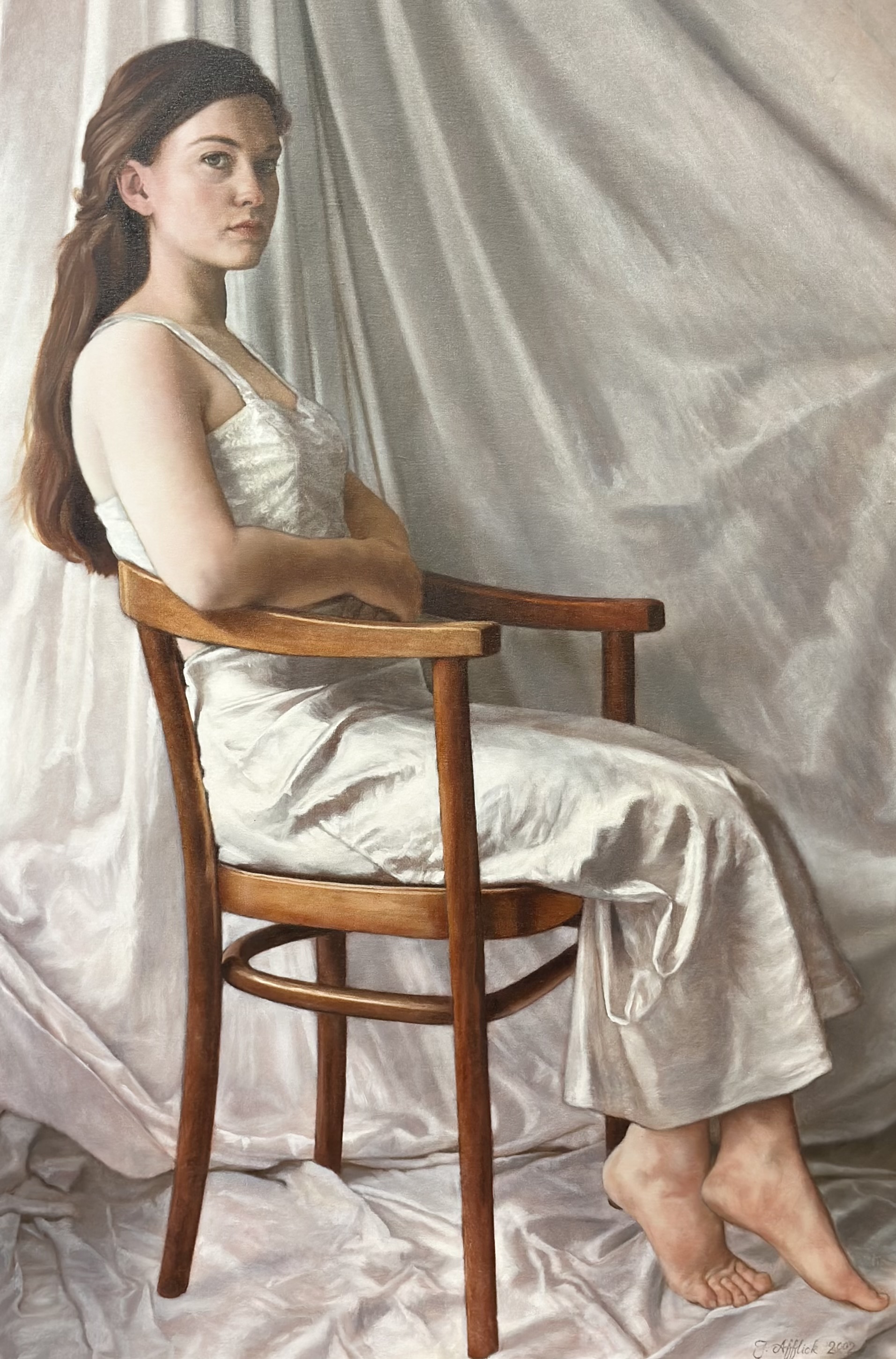 •John Afflick (British, b 1967), Portrait of Sarah, signed lower right and dated 2002, oil on
