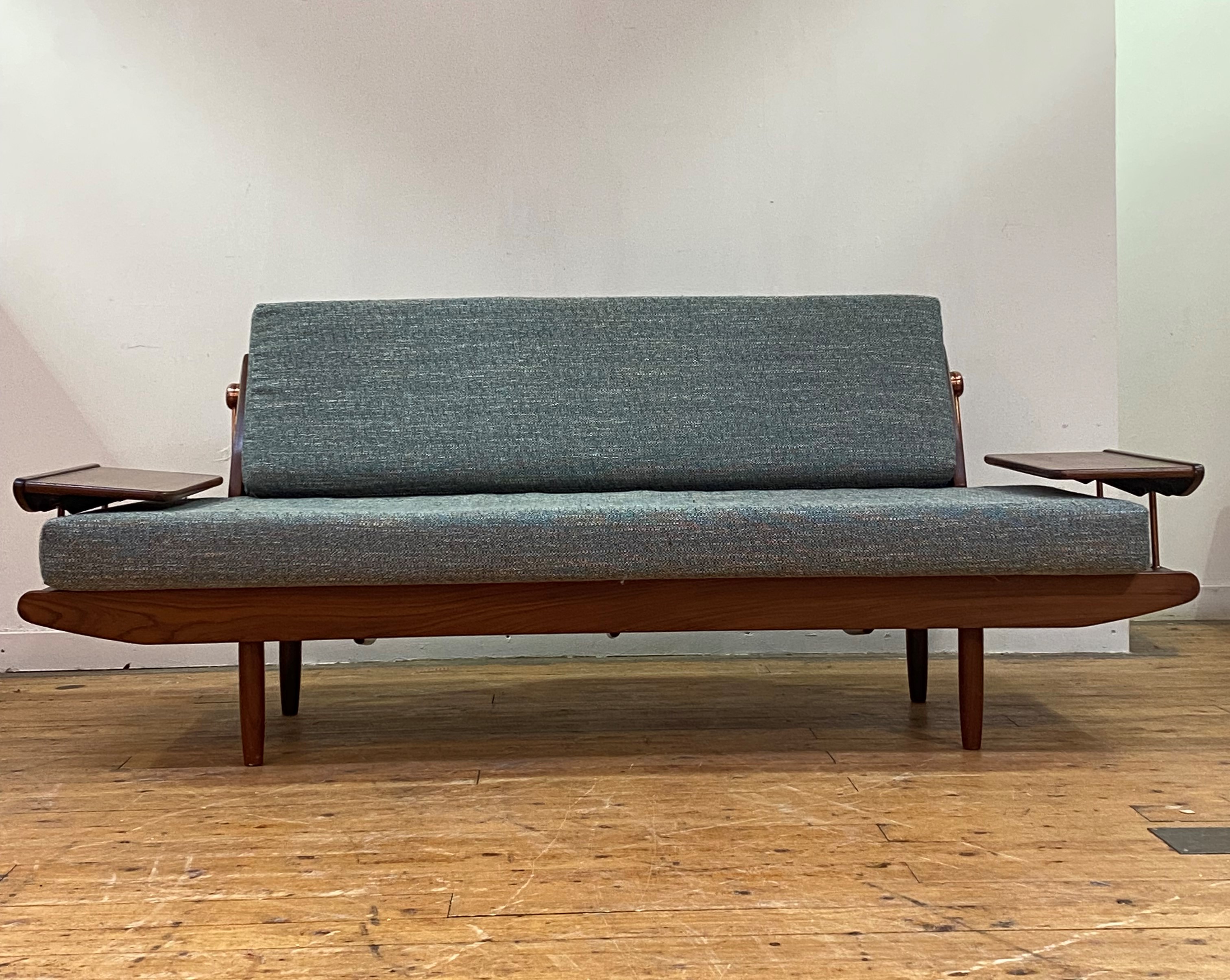 R.W.Toothill, a 1960s mid century afromosia teak and rose gilt brass Wentworth metamorphic sofa / - Image 3 of 3