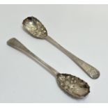 A pair of George IV silver berry spoons, James & Walter Marshall, Edinburgh 1826, with engraved