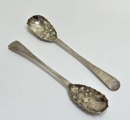 A pair of George IV silver berry spoons, James & Walter Marshall, Edinburgh 1826, with engraved
