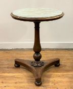 A handsome William IV mahogany pedestal table, the circular top inset with white variegated