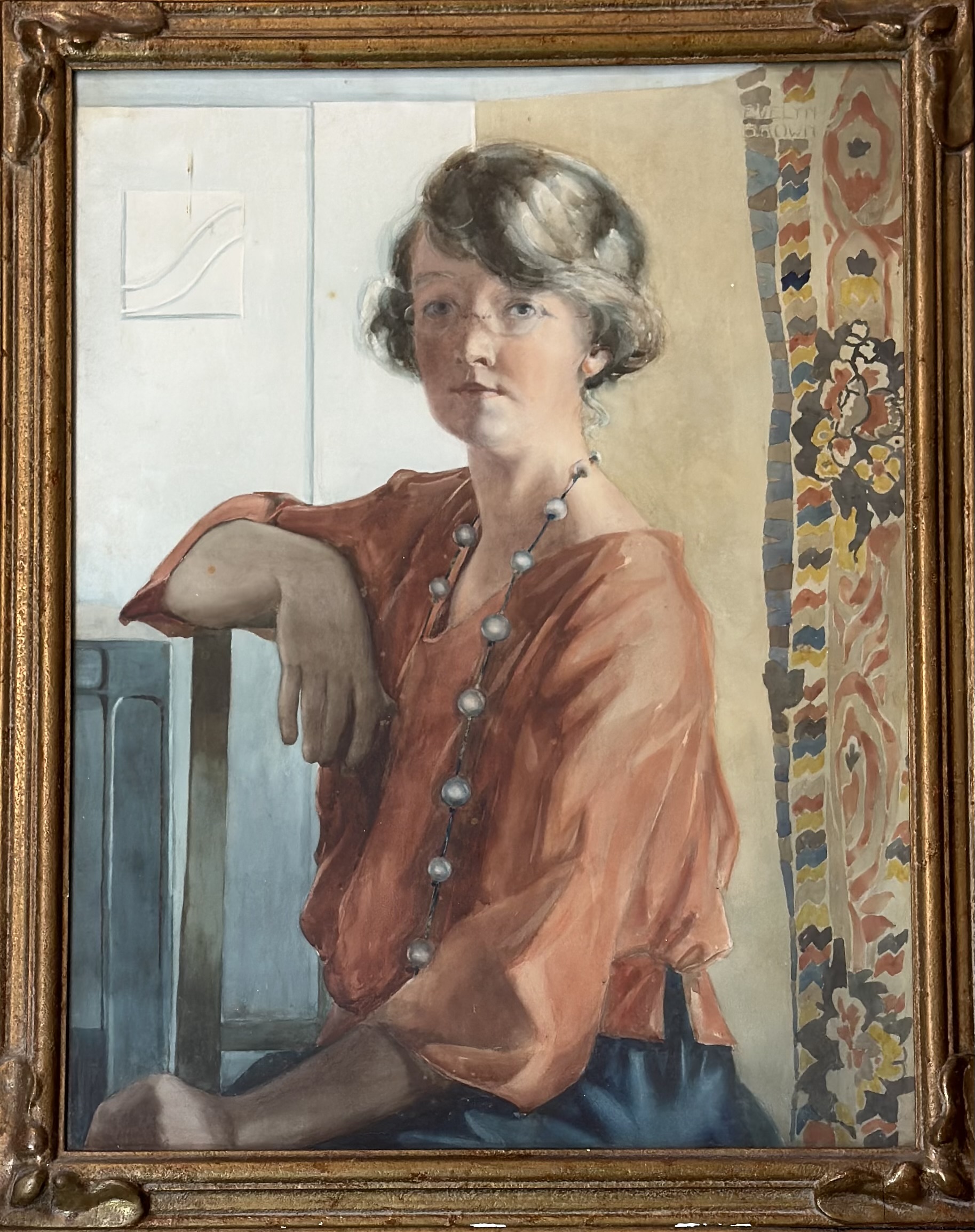 Evelyn Brown (Scottish, fl. early 20th century), Self-Portrait, half length, signed upper right, - Image 2 of 3