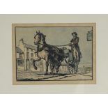 •Jack Butler Yeats R.H.A. (Irish, 1871-1957), The Post Car, a coloured print, framed. 23.5cm by