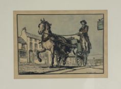 •Jack Butler Yeats R.H.A. (Irish, 1871-1957), The Post Car, a coloured print, framed. 23.5cm by