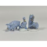 A group of three Herend porcelain models of animals in the blue scale pattern comprising: two mice