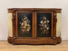 A Victorian rosewood and mahogany credenza, the top of serpentine outline above two doors with