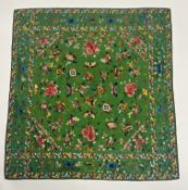 A Chinese embroidered silk square, early 20th century, woven to both sides in coloured threads