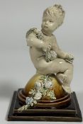After Albert Carrier-Belleuse, a French majolica figure of a young girl, late 19th century, modelled